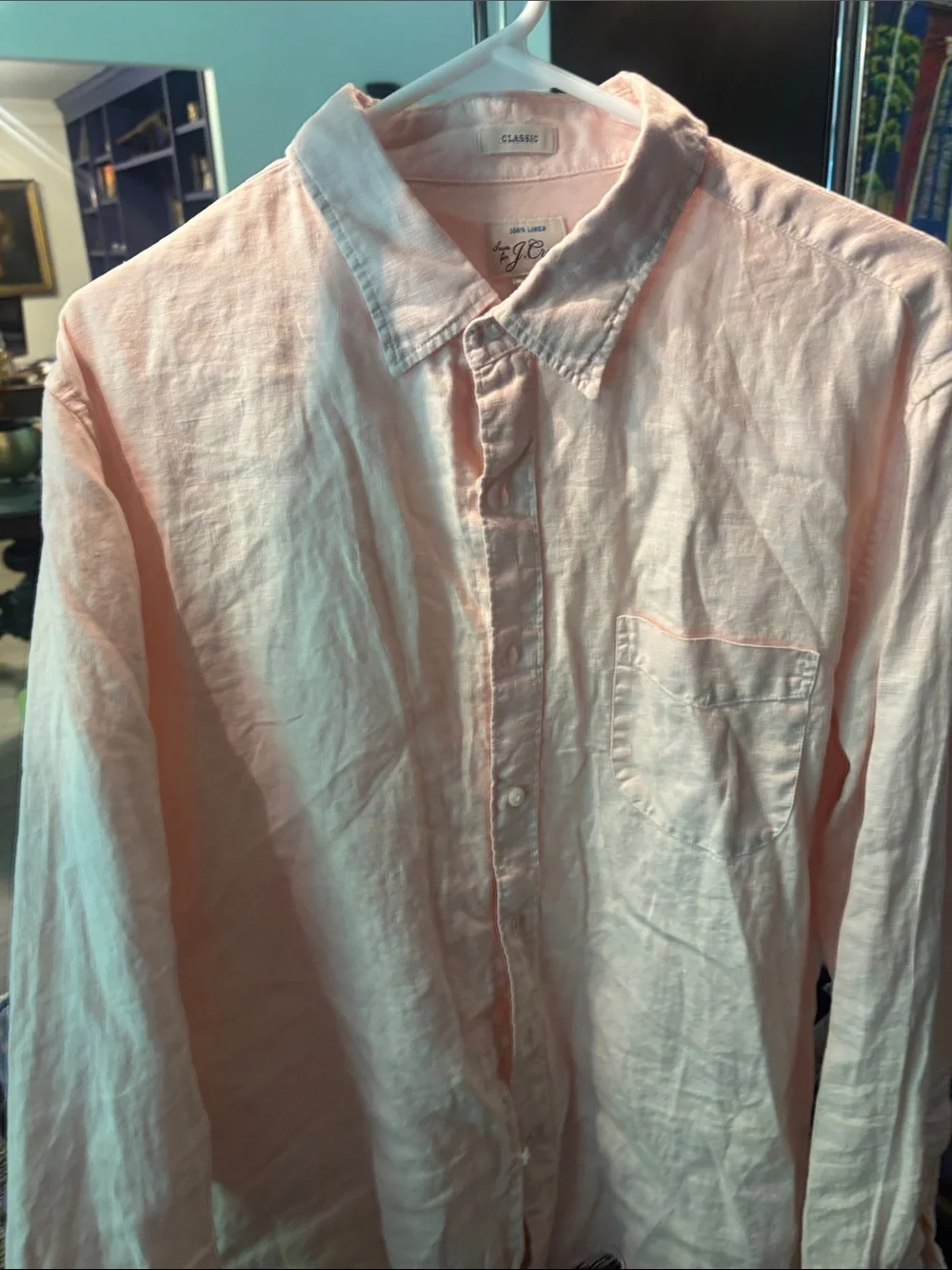 J. Crew Men's Linen Button-Down Shirt in Pale Pink